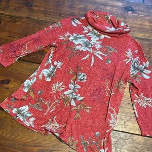 Vintage Cocomo petite red sparkly stretchy floral top